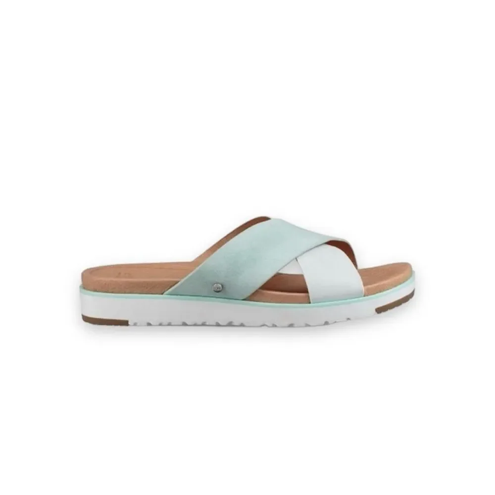 Ugg Kari Slide On Leather Sandals in Teal Mint
